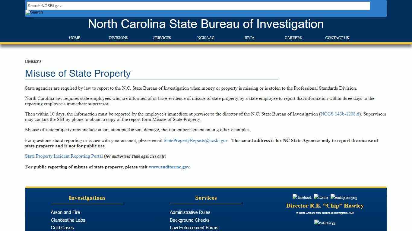 NCSBI - Misuse of State Property