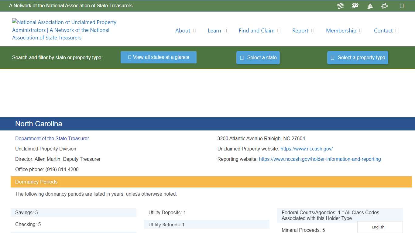 North Carolina – National Association of Unclaimed Property Administrators (NAUPA)