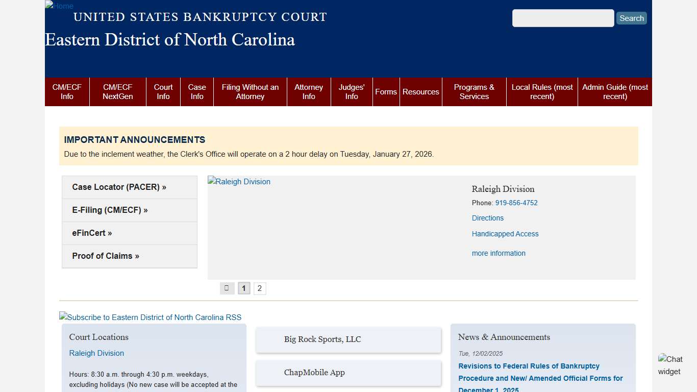 Eastern District of North Carolina United States Bankruptcy Court