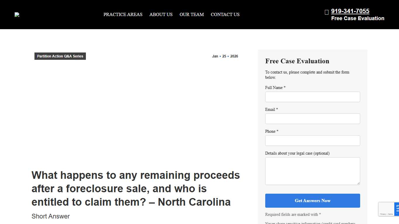 What happens to any remaining proceeds after a foreclosure sale, and who is entitled to claim them? nc - Pierce Law Group Estate Administration Lawyers North Carolina